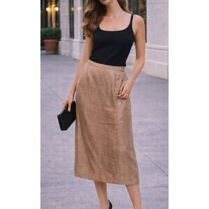 Quiet Luxury Silk Pencil Midi Skirt Size 8 Champagne Modern Minimalist Femme